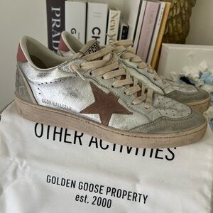 Golden Goose Silver Sneakers with Pink  Star